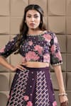 LABEL FLAMINGO BY VRINDA_Purple Cotton, Silk, Organza Cut Work, Floral Embroidered Kali Lehenga Set _Online_at_Aza_Fashions