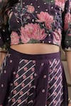 Shop_LABEL FLAMINGO BY VRINDA_Purple Cotton, Silk, Organza Cut Work, Floral Embroidered Kali Lehenga Set _Online_at_Aza_Fashions