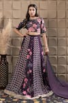 Buy_LABEL FLAMINGO BY VRINDA_Purple Cotton, Silk, Organza Cut Work, Floral Embroidered Kali Lehenga Set _at_Aza_Fashions