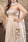LABEL FLAMINGO BY VRINDA_Ivory Organza Cut Work, Sequins, Pearls Gather Lehenga Set _Online_at_Aza_Fashions