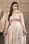 Shop_LABEL FLAMINGO BY VRINDA_Ivory Organza Cut Work, Sequins, Pearls Gather Lehenga Set _Online_at_Aza_Fashions