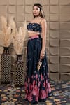 Shop_LABEL FLAMINGO BY VRINDA_Navy Organza Cut Work, Sequins, Pearls Sweetheart Neck Blue Gather Lehenga Set _Online_at_Aza_Fashions
