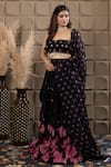 Shop_LABEL FLAMINGO BY VRINDA_Black Organza Sequins, Cut Work, Pearls, Embroidery Square Gather Lehenga Set _Online_at_Aza_Fashions