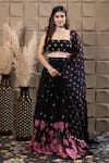 Buy_LABEL FLAMINGO BY VRINDA_Black Organza Sequins, Cut Work, Pearls, Embroidery Square Gather Lehenga Set _at_Aza_Fashions