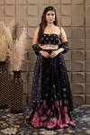 Buy_LABEL FLAMINGO BY VRINDA_Black Organza Sequins, Cut Work, Pearls, Embroidery Square Gather Lehenga Set 