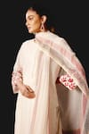Devnaagri_Ivory Silk, Chanderi, Kota Doria Embroidery Round Neck Kurta Pant Dupatta Set _at_Aza_Fashions