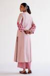 Shop_Devnaagri_Blush Silk, Chanderi, Cotton, Kota Doria Embroidery Round Neck Pink Kurta Set _at_Aza_Fashions