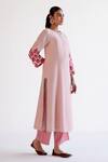 Buy_Devnaagri_Blush Silk, Chanderi, Cotton, Kota Doria Embroidery Round Neck Pink Kurta Set _Online_at_Aza_Fashions