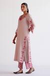 Shop_Devnaagri_Blush , Chanderi, Organza Embroidery Split V-neck Pink Kurta Set _Online_at_Aza_Fashions