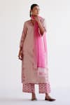 Buy_Devnaagri_Blush , Chanderi, Organza Embroidery Split V-neck Pink Kurta Set _at_Aza_Fashions