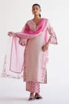 Buy_Devnaagri_Blush , Chanderi, Organza Embroidery Split V-neck Pink Kurta Set 