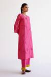 Shop_Devnaagri_Fuchsia Silk Organza, Silk, Chanderi Embroidery Split V-neck Pink Kurta Set _Online_at_Aza_Fashions