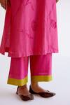 Buy_Devnaagri_Fuchsia Silk Organza, Silk, Chanderi Embroidery Split V-neck Pink Kurta Set 