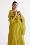 Devnaagri_Green , Chanderi, Organza Embroidery Split V-neck Kurta Set _Online