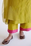 Buy_Devnaagri_Green , Chanderi, Organza Embroidery Split V-neck Kurta Set _Online