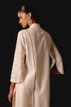 Devnaagri_Ivory Silk, Chanderi Embroidery V-neck Kurta Set _Online_at_Aza_Fashions