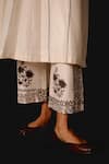 Devnaagri_Ivory Silk, Chanderi Embroidery V-neck Kurta Set _at_Aza_Fashions