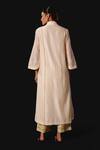 Shop_Devnaagri_Ivory Silk, Chanderi Embroidery V-neck Yellow Kurta Set _at_Aza_Fashions