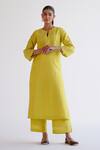 Devnaagri_Yellow , Chanderi, Organza Embroidery Keyhole Neck Kurta Set _Online_at_Aza_Fashions