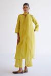 Buy_Devnaagri_Yellow , Chanderi, Organza Embroidery Keyhole Neck Kurta Set _at_Aza_Fashions