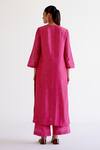 Shop_Devnaagri_Fuchsia , Chanderi, Organza Embroidery Split V-neck Pink Kurta Set _at_Aza_Fashions
