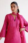 Devnaagri_Fuchsia , Chanderi, Organza Embroidery Split V-neck Pink Kurta Set _at_Aza_Fashions