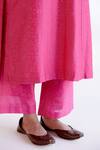 Buy_Devnaagri_Fuchsia , Chanderi, Organza Embroidery Split V-neck Pink Kurta Set 