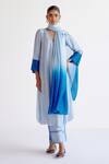 Buy_Devnaagri_Blue Tussar, Silk V-neck Light Jacket Kurta Set _at_Aza_Fashions
