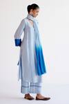 Devnaagri_Blue Tussar, Silk V-neck Light Jacket Kurta Set _Online_at_Aza_Fashions