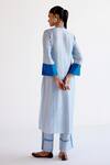 Shop_Devnaagri_Blue Tussar, Silk V-neck Light Jacket Kurta Set _at_Aza_Fashions