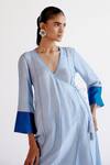 Shop_Devnaagri_Blue Tussar, Silk V-neck Light Jacket Kurta Set _Online_at_Aza_Fashions