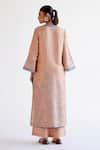 Shop_Devnaagri_Brown Tussar, Silk Embroidery V-neck Caramel Kurta Set With Scarf _at_Aza_Fashions