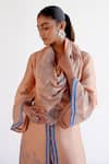 Buy_Devnaagri_Brown Tussar, Silk Embroidery V-neck Caramel Kurta Set With Scarf 