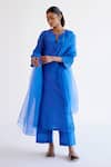 Buy_Devnaagri_Blue , Chanderi, Organza Embroidery Split V-neck Kurta Set _at_Aza_Fashions