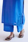 Shop_Devnaagri_Blue , Chanderi, Organza Embroidery Split V-neck Kurta Set _Online_at_Aza_Fashions