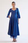 Devnaagri_Blue Cotton, Silk Organza Lace, Embroidery Scoop Anarkali Kurta Set With Dupatta _Online_at_Aza_Fashions