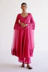 Buy_Devnaagri_Fuchsia Cotton, Silk Organza Lace, Embroidery Pink Anarkali Set With Dupatta _at_Aza_Fashions