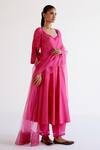 Shop_Devnaagri_Fuchsia Cotton, Silk Organza Lace, Embroidery Pink Anarkali Set With Dupatta _Online_at_Aza_Fashions