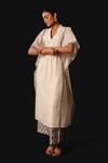 Buy_Devnaagri_Ivory Silk, Chanderi Split V-neck Kaftan Set _Online_at_Aza_Fashions