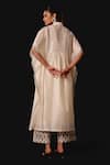 Shop_Devnaagri_Ivory Silk, Chanderi Split V-neck Kaftan Set _at_Aza_Fashions
