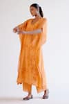 Buy_Devnaagri_Orange Silk, Chanderi Embroidery V-neck Kaftan Set _at_Aza_Fashions