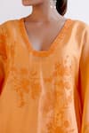 Shop_Devnaagri_Orange Silk, Chanderi Embroidery V-neck Kaftan Set _Online_at_Aza_Fashions