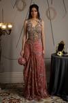 Shop_Moledro_Taupe Net, Modal, Satin Sequins, Embroidery Round Neck Cyra Co-ord Set _at_Aza_Fashions