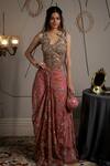 Buy_Moledro_Taupe Net, Modal, Satin Sequins, Embroidery Round Neck Cyra Co-ord Set _Online_at_Aza_Fashions