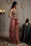 Moledro_Taupe Net, Modal, Satin Sequins, Embroidery Round Neck Cyra Co-ord Set _at_Aza_Fashions