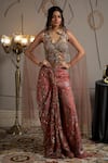 Buy_Moledro_Taupe Net, Modal, Satin Sequins, Embroidery Round Neck Cyra Co-ord Set _at_Aza_Fashions