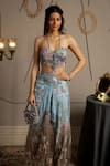 Moledro_Blue Net, Modal, Satin Embroidery, Sequins Halter Neck Ashya Co-ord Set  _Online_at_Aza_Fashions