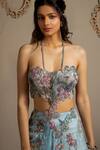 Shop_Moledro_Blue Net, Modal, Satin Embroidery, Sequins Halter Neck Ashya Co-ord Set  _Online_at_Aza_Fashions