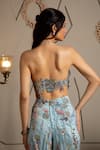 Shop_Moledro_Blue Net, Modal, Satin Embroidery, Sequins Halter Neck Ashya Co-ord Set  _at_Aza_Fashions