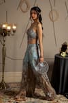 Moledro_Blue Net, Modal, Satin Embroidery, Sequins Halter Neck Ashya Co-ord Set  _Online